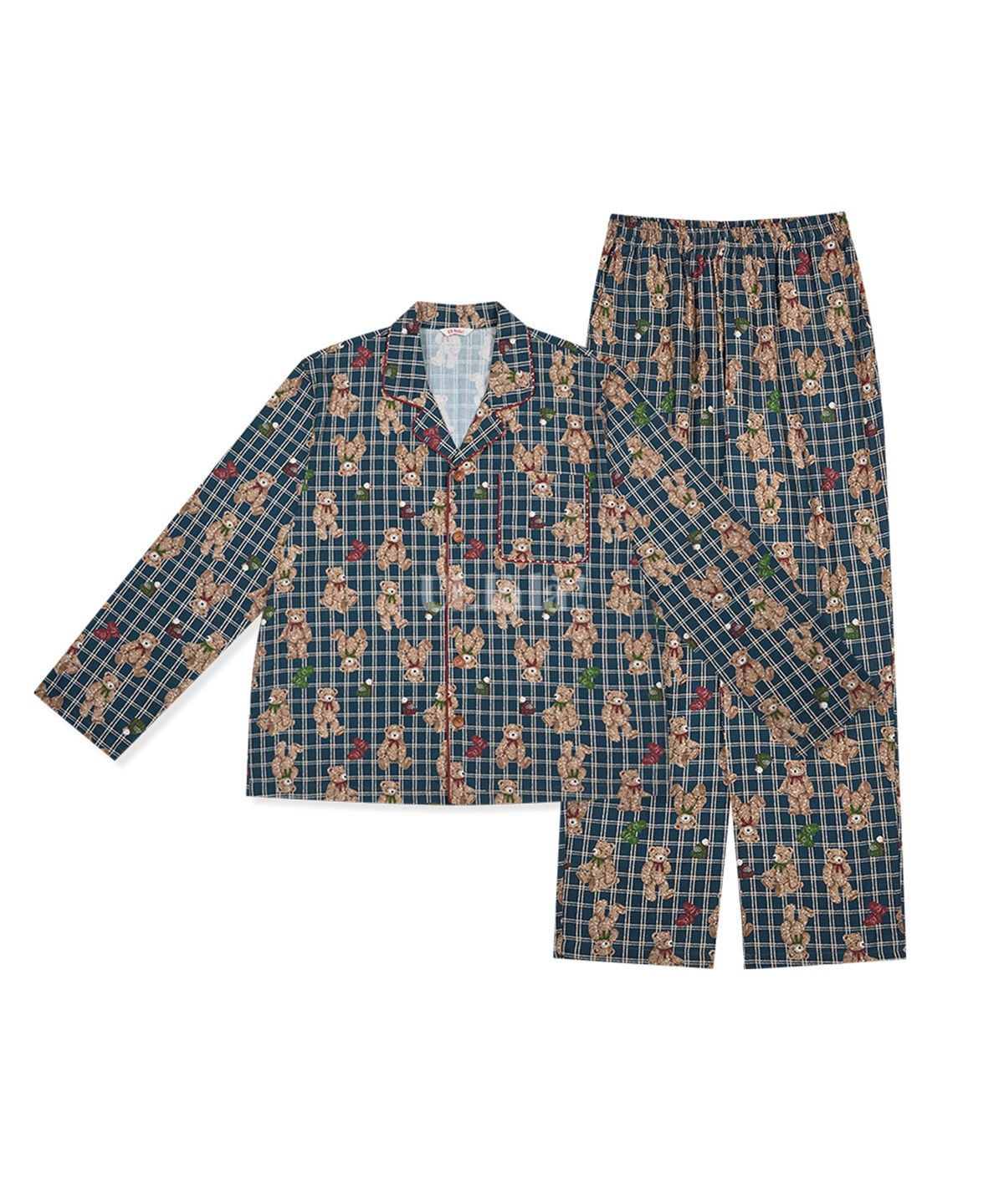 울랄라파자마(ULLALA PAJAMAS) 포근베어 긴팔 남성페어 딥블루 (21수)