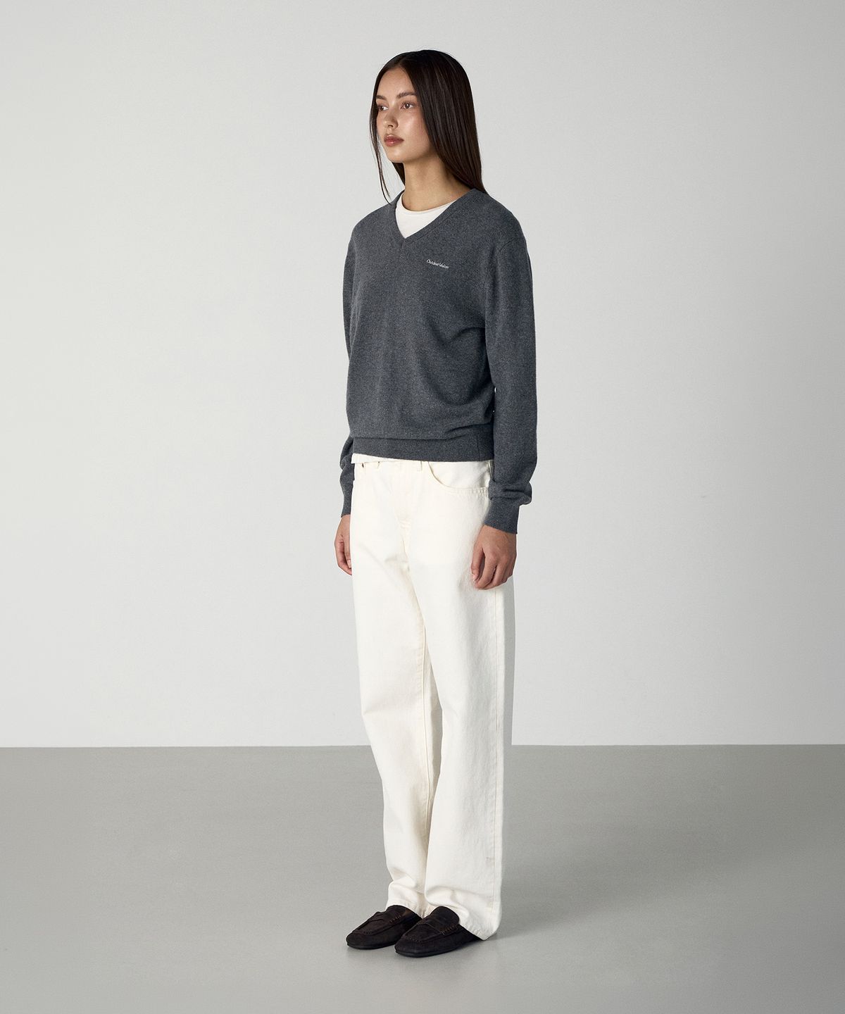 아웃도어 보이스(OUTDOOR VOICES) WOOL CASHMERE V NECK SWEATER (GRAY)