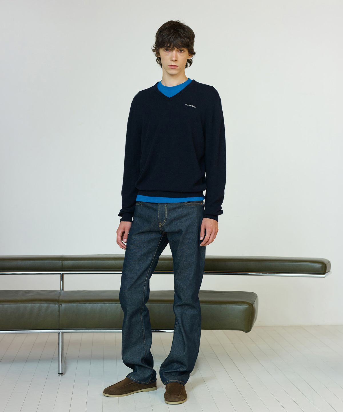아웃도어 보이스(OUTDOOR VOICES) WOOL CASHMERE V NECK SWEATER (NAVY)