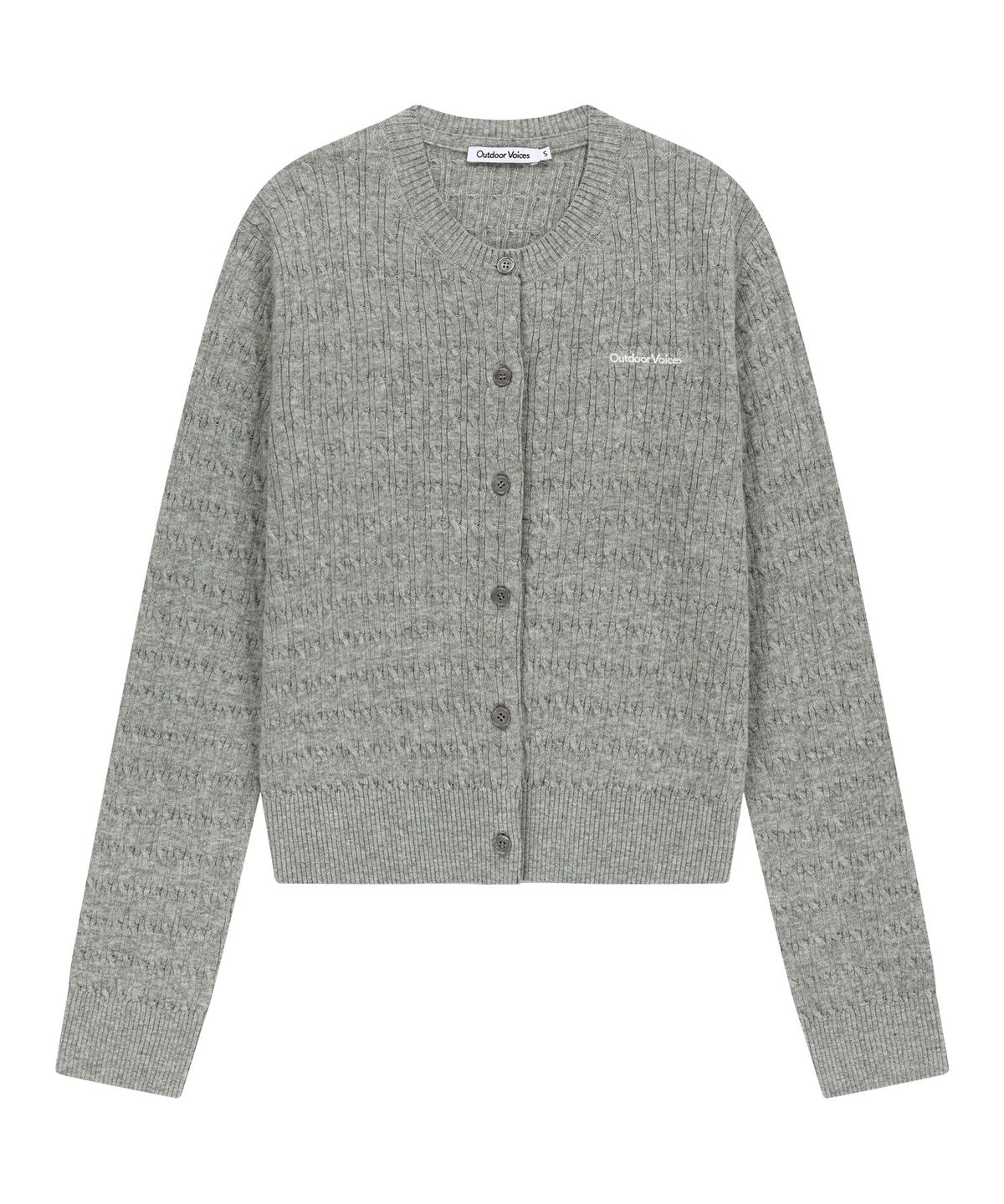 아웃도어 보이스(OUTDOOR VOICES) (W)CABLE KNIT ROUND NECK WOOL CARDIGAN (GRAY)