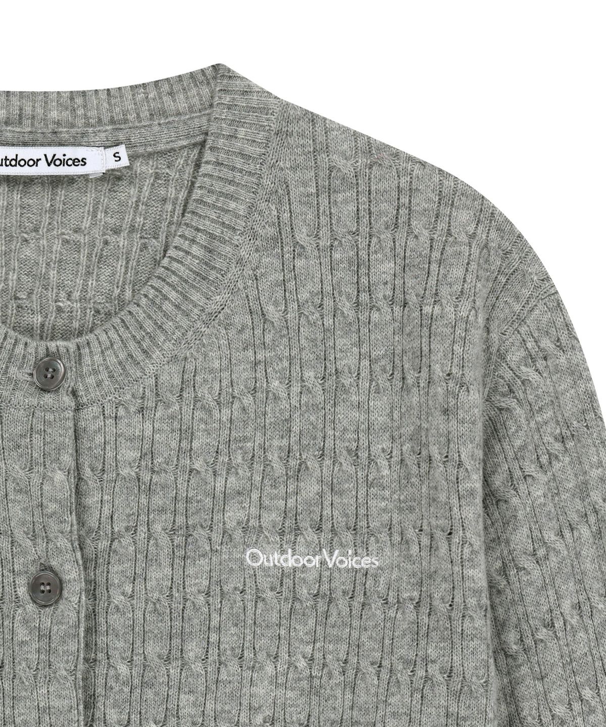 아웃도어 보이스(OUTDOOR VOICES) (W)CABLE KNIT ROUND NECK WOOL CARDIGAN (GRAY)
