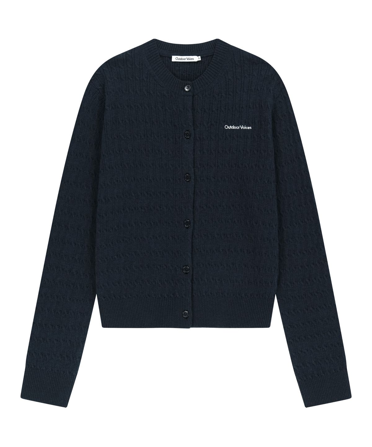 아웃도어 보이스(OUTDOOR VOICES) (W)CABLE KNIT ROUND NECK WOOL CARDIGAN (NAVY)