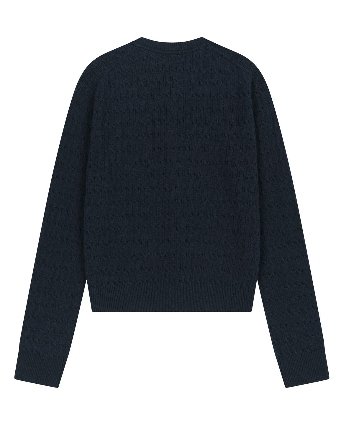아웃도어 보이스(OUTDOOR VOICES) (W)CABLE KNIT ROUND NECK WOOL CARDIGAN (NAVY)
