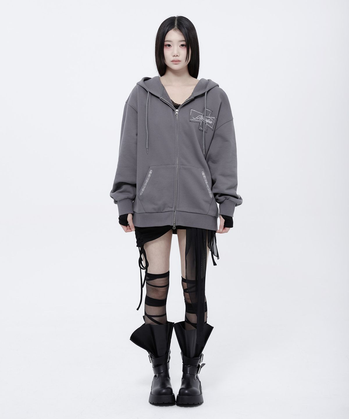 알키알카(ALKI ALKA) Nostalgia Hoodie Zip-Up (Charcoal)_AK8U22641100141M
