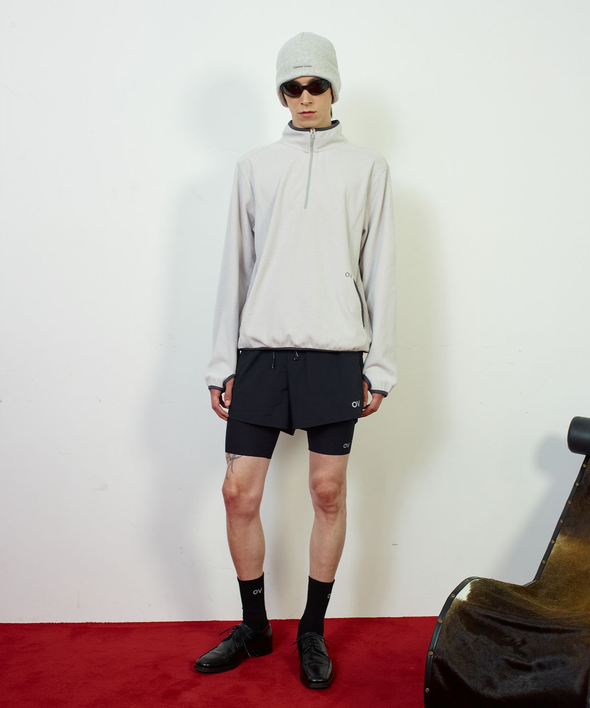 아웃도어 보이스(OUTDOOR VOICES) Technol-OV™ GRID FLEECE HALF ZIP (LIGHT GRAY)