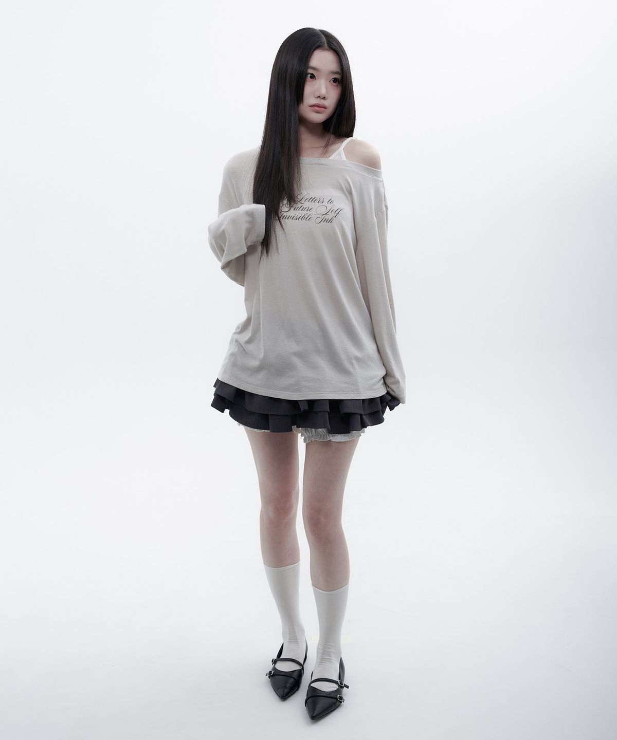 알키알카(ALKI ALKA) Cami Layered Lettering Tee (Light Gray)_ALKAS01558