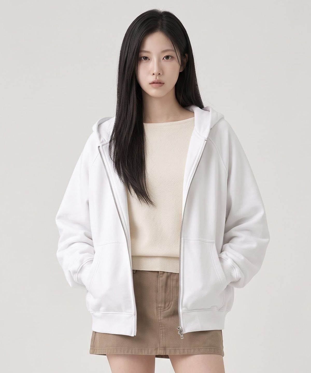 메종니아트(MAISON DE NEART) [남녀공용] 레글런 기모 투웨이 지퍼 후드집업 (White)
