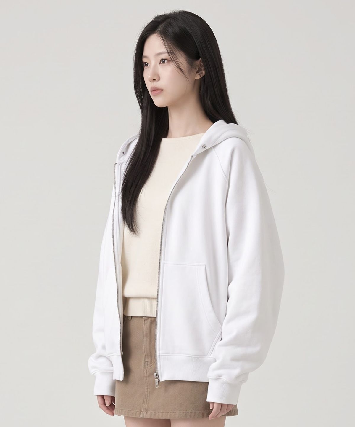 메종니아트(MAISON DE NEART) [남녀공용] 레글런 기모 투웨이 지퍼 후드집업 (White)