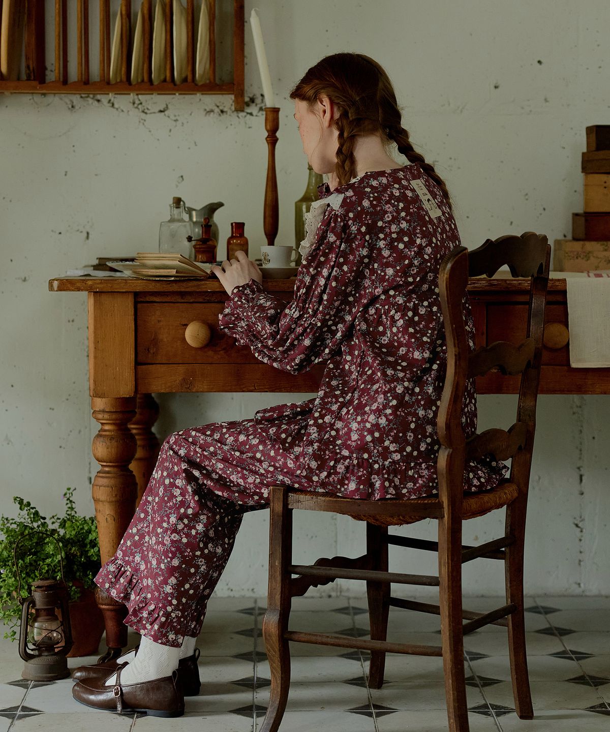 울랄라파자마(ULLALA PAJAMAS) 앤의 로즈벨 긴팔 투피스 버건디 (30수)