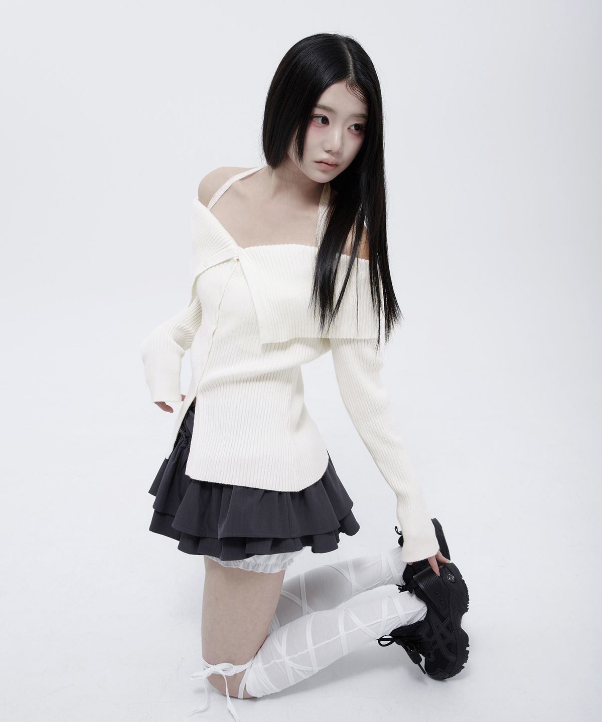 알키알카(ALKI ALKA) Lace Halter Knit Top (Ivory)_ALKAS01560