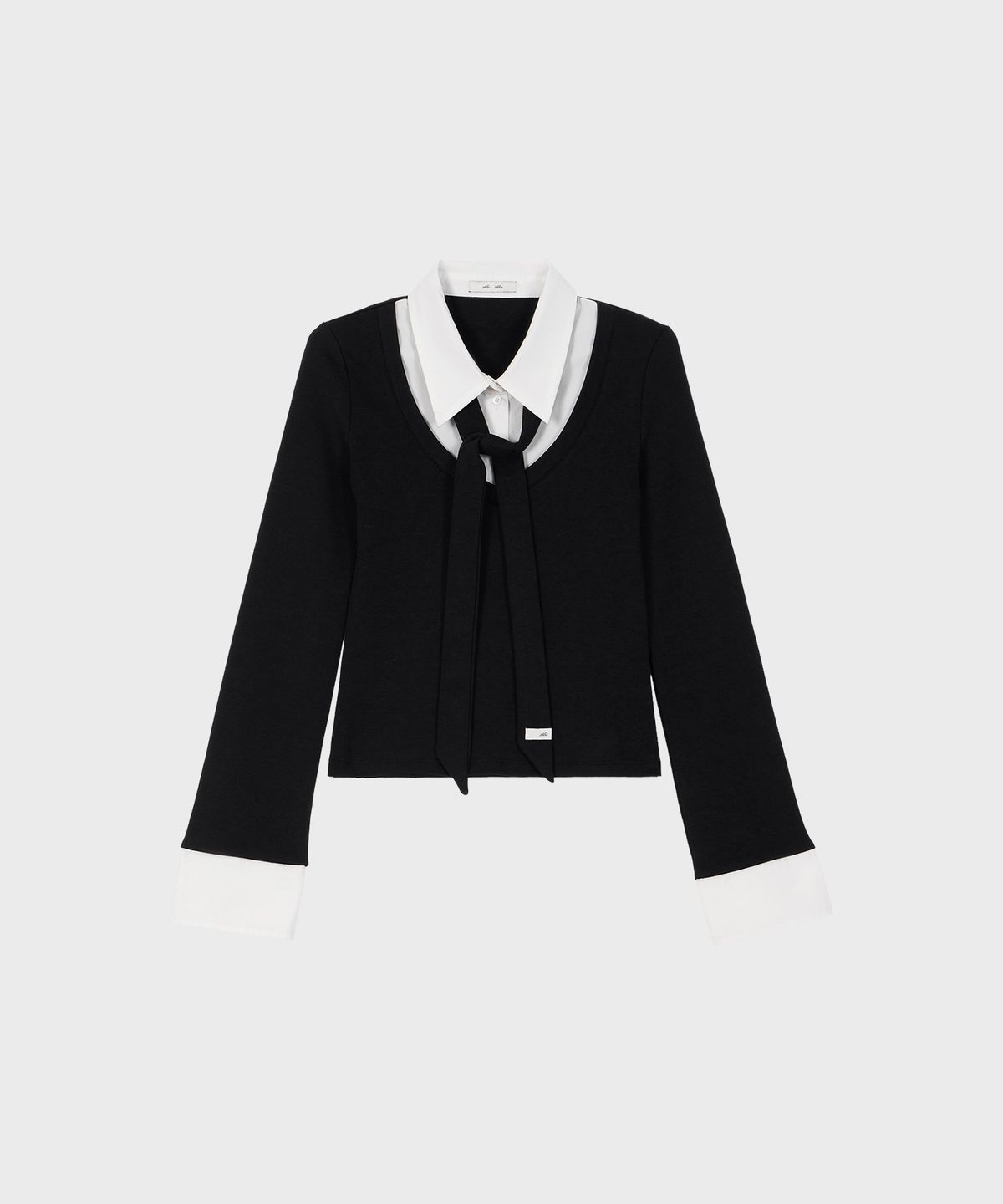 알키알카(ALKI ALKA) Tie Layered Blouse (Black)_ALKAS01537