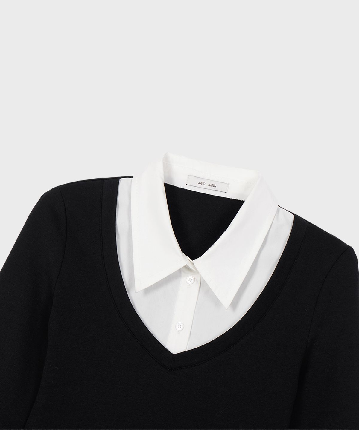알키알카(ALKI ALKA) Tie Layered Blouse (Black)_ALKAS01537