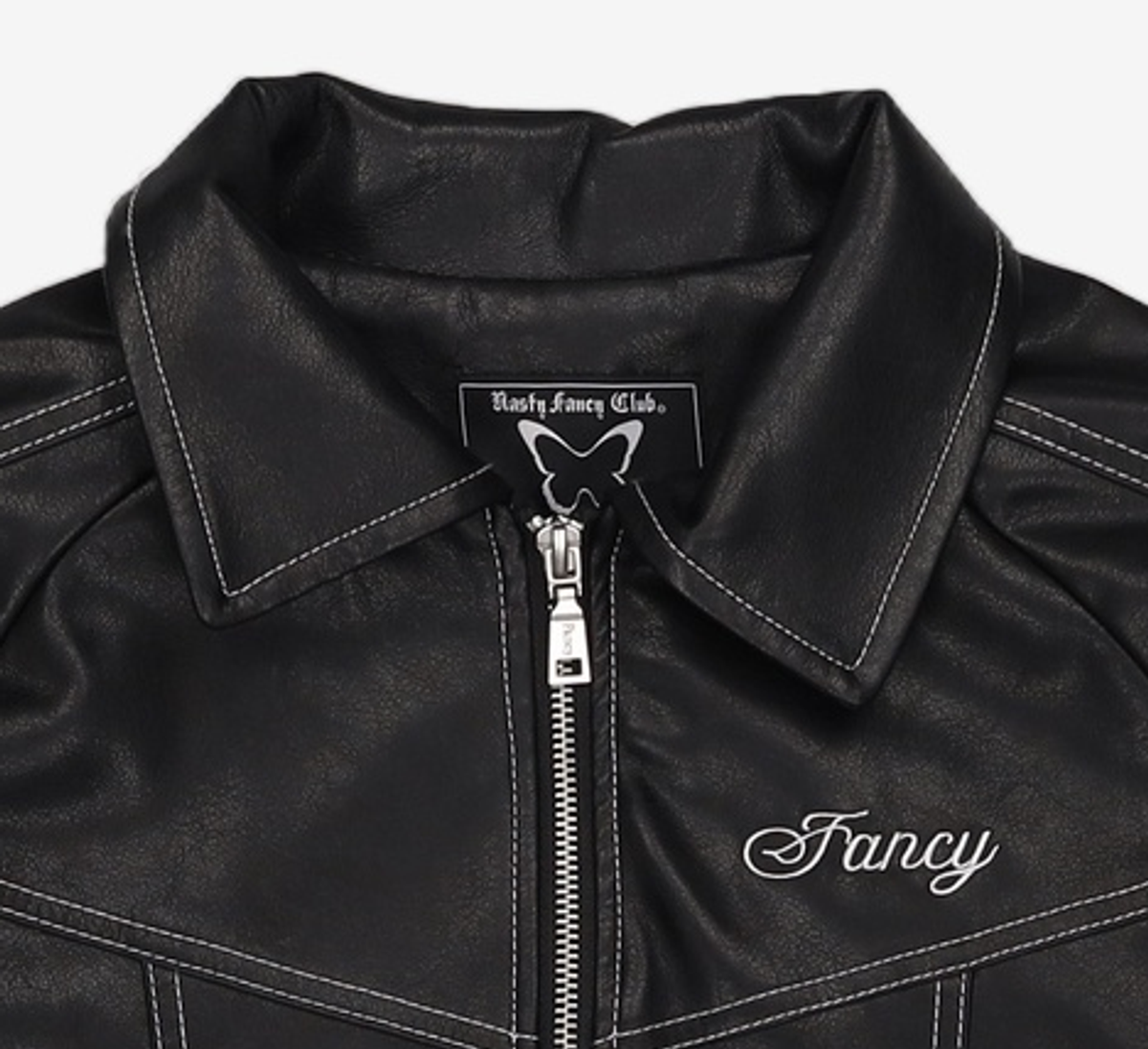 팬시클럽(FANCY CLUB) [NF] 글로시 스티치 자켓 (LEATHER)_F23ZA943 L