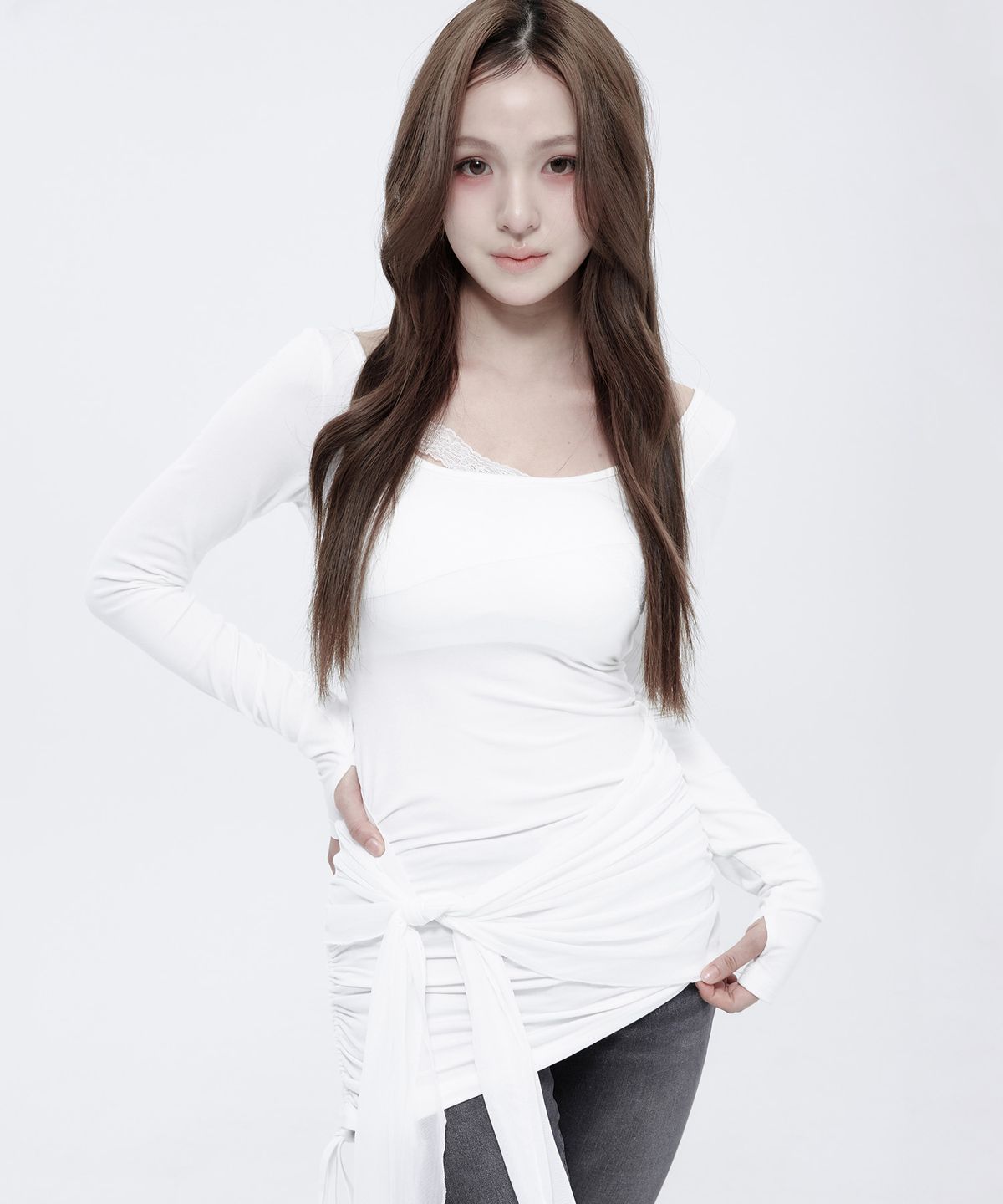 알키알카(ALKI ALKA) Lace Draped Mini Dress (Ivory)_ALKAS01539