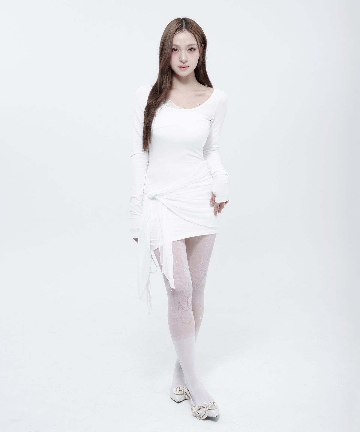 알키알카(ALKI ALKA) Lace Draped Mini Dress (Ivory)_ALKAS01539