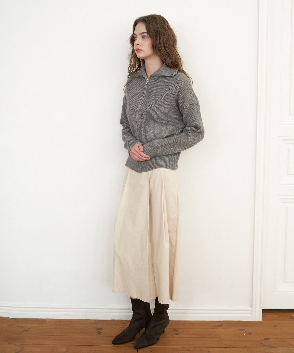플로브(FLOVE) zip -up Turtleneck Knit - Gy