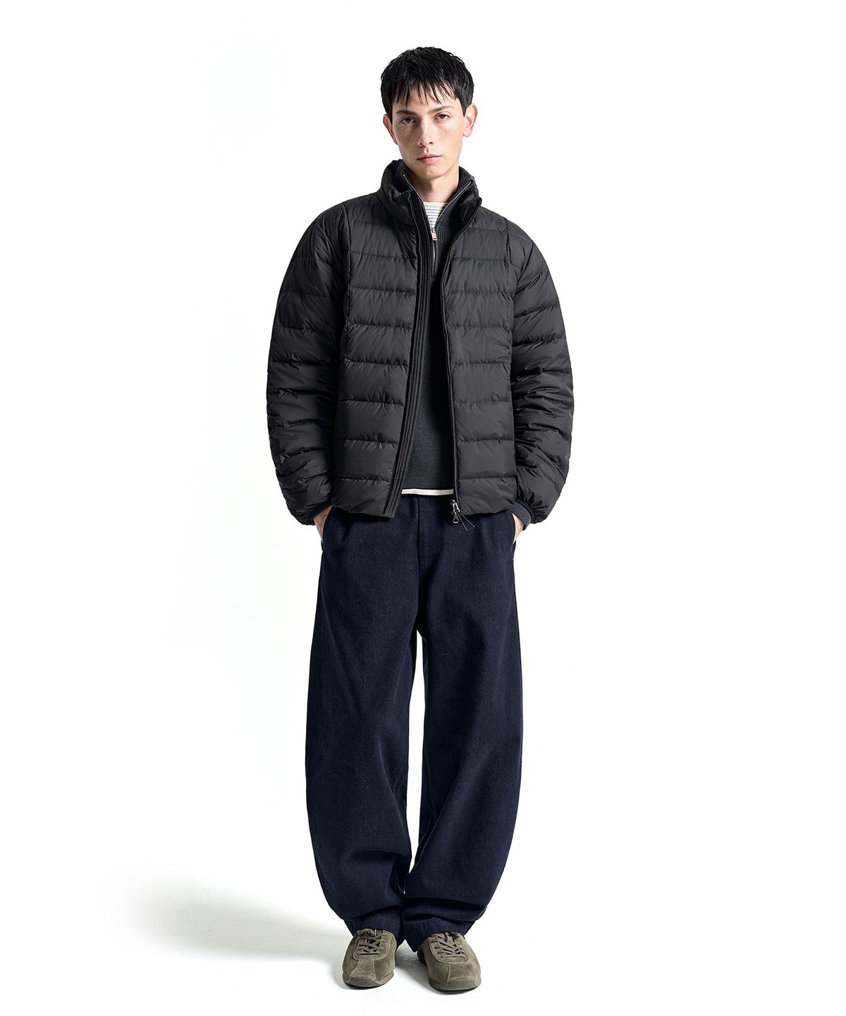 커스텀어클락(COSTUME O’CLOCK) 라이트웨이트 스탠드넥 덕다운 패딩 자켓 블랙 COOSJP052BLACK