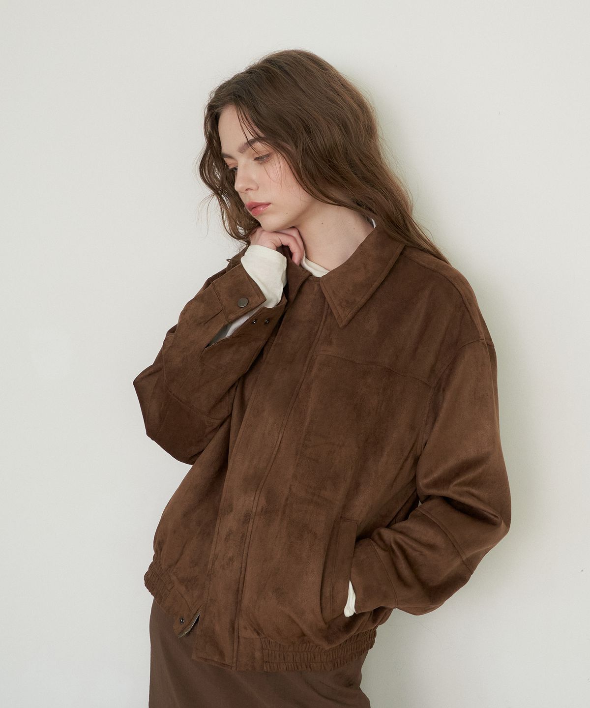 플로브(FLOVE) SUEDE SEAM CROP JACKET_BR