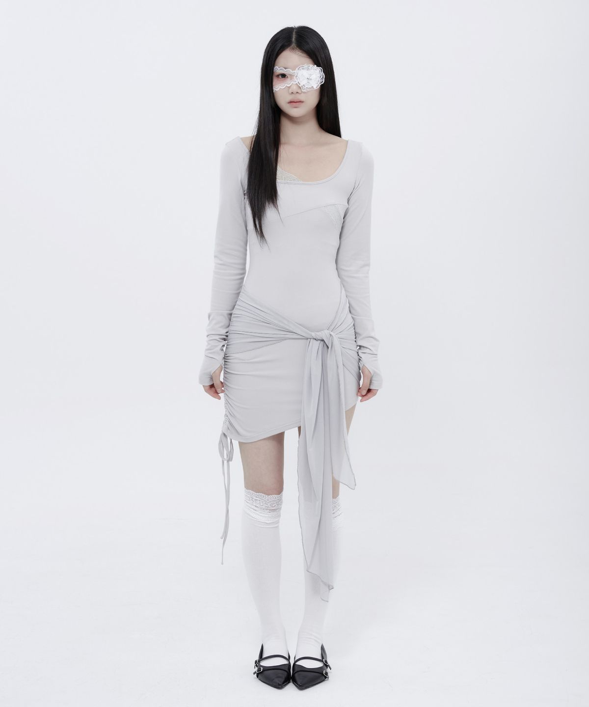 알키알카(ALKI ALKA) Lace Draped Mini Dress (Light Gray)_ALKAS01541