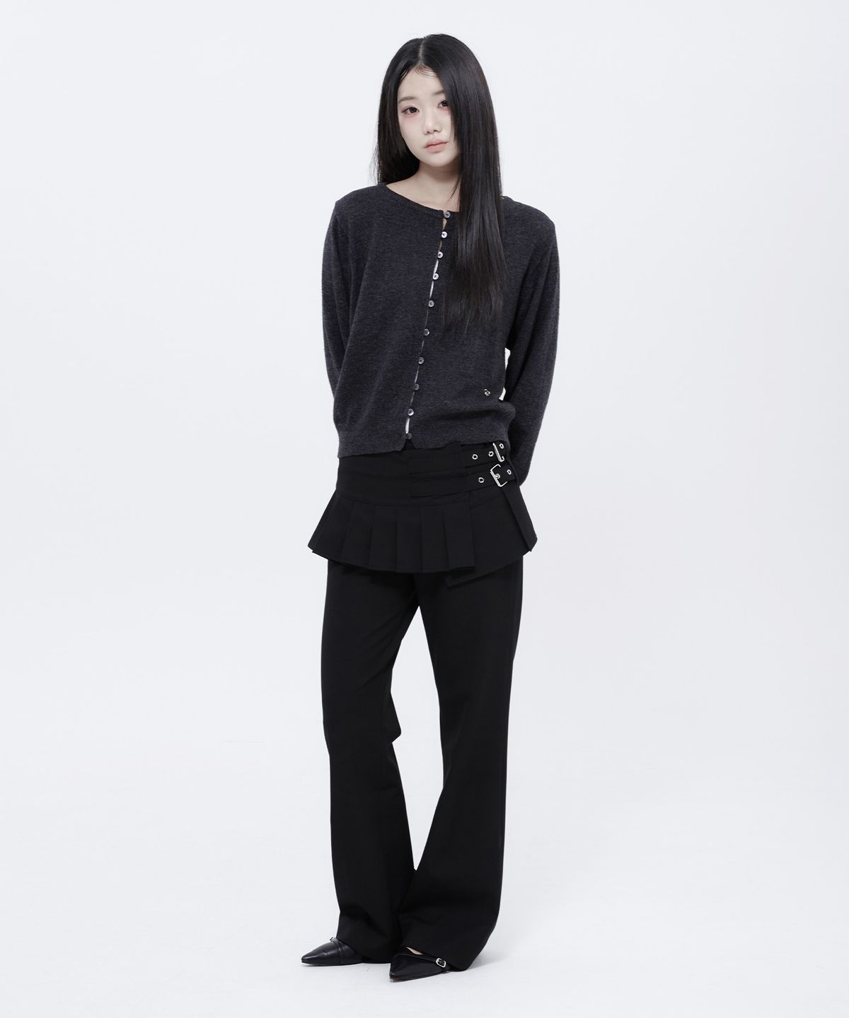 알키알카(ALKI ALKA) Pleated Skirt Trousers (Black)_ALKAS01544