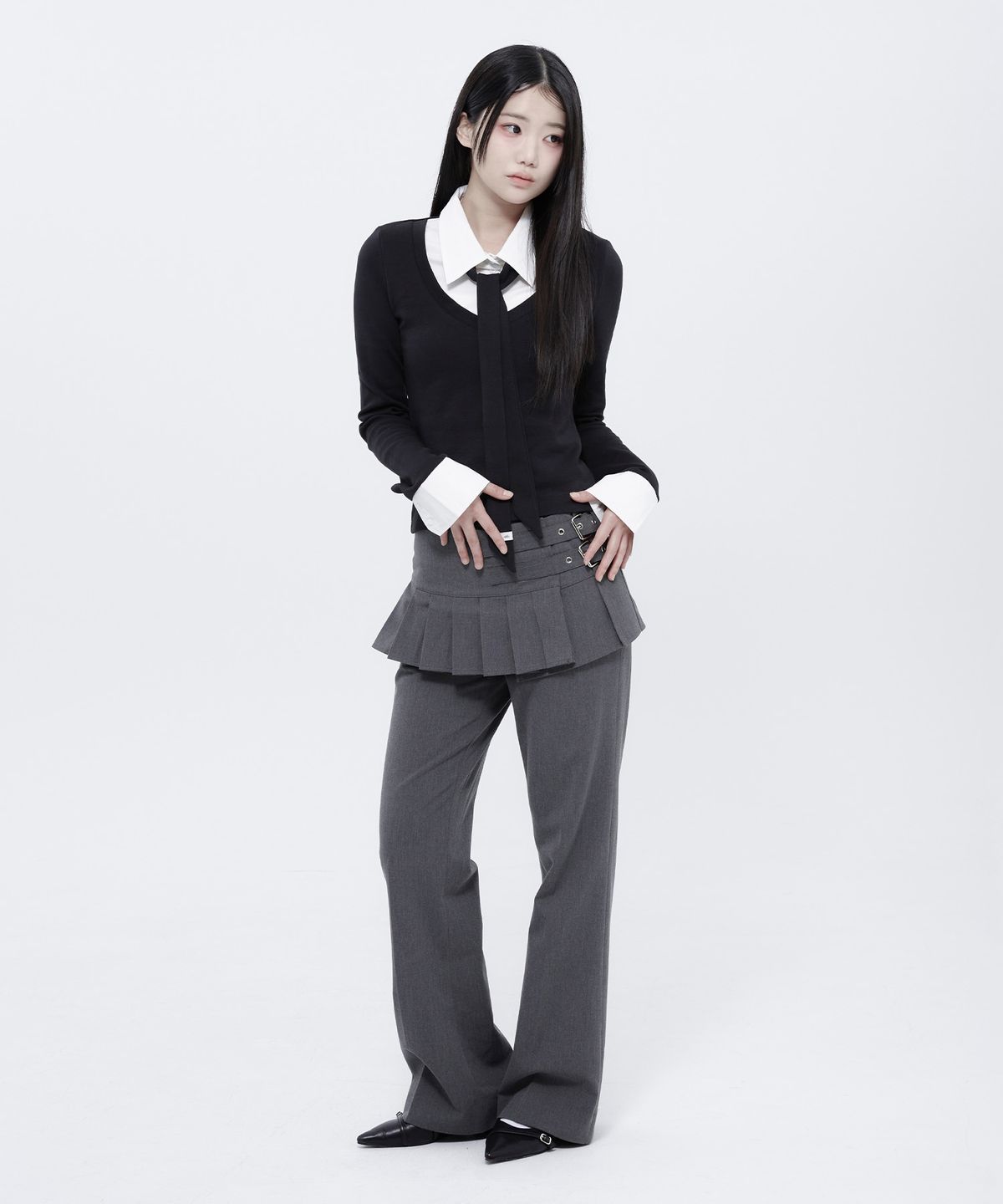 알키알카(ALKI ALKA) Pleated Skirt Trousers (Charcoal)_ALKAS01546
