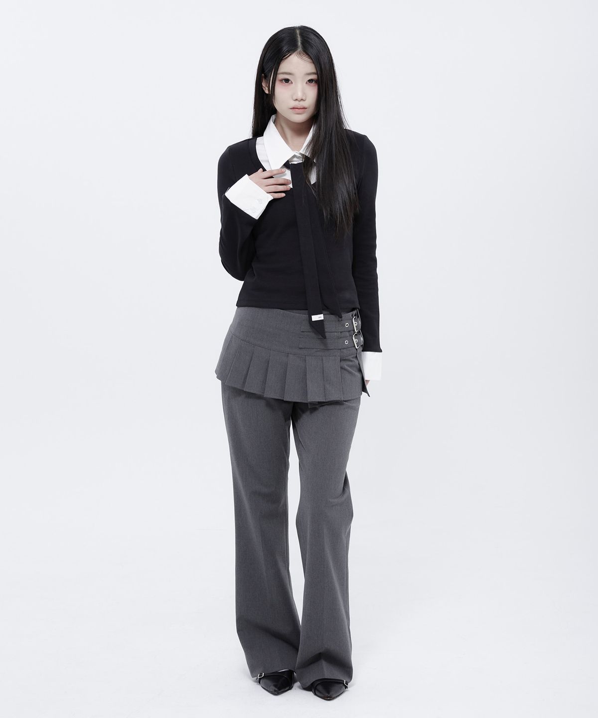 알키알카(ALKI ALKA) Pleated Skirt Trousers (Charcoal)_ALKAS01546