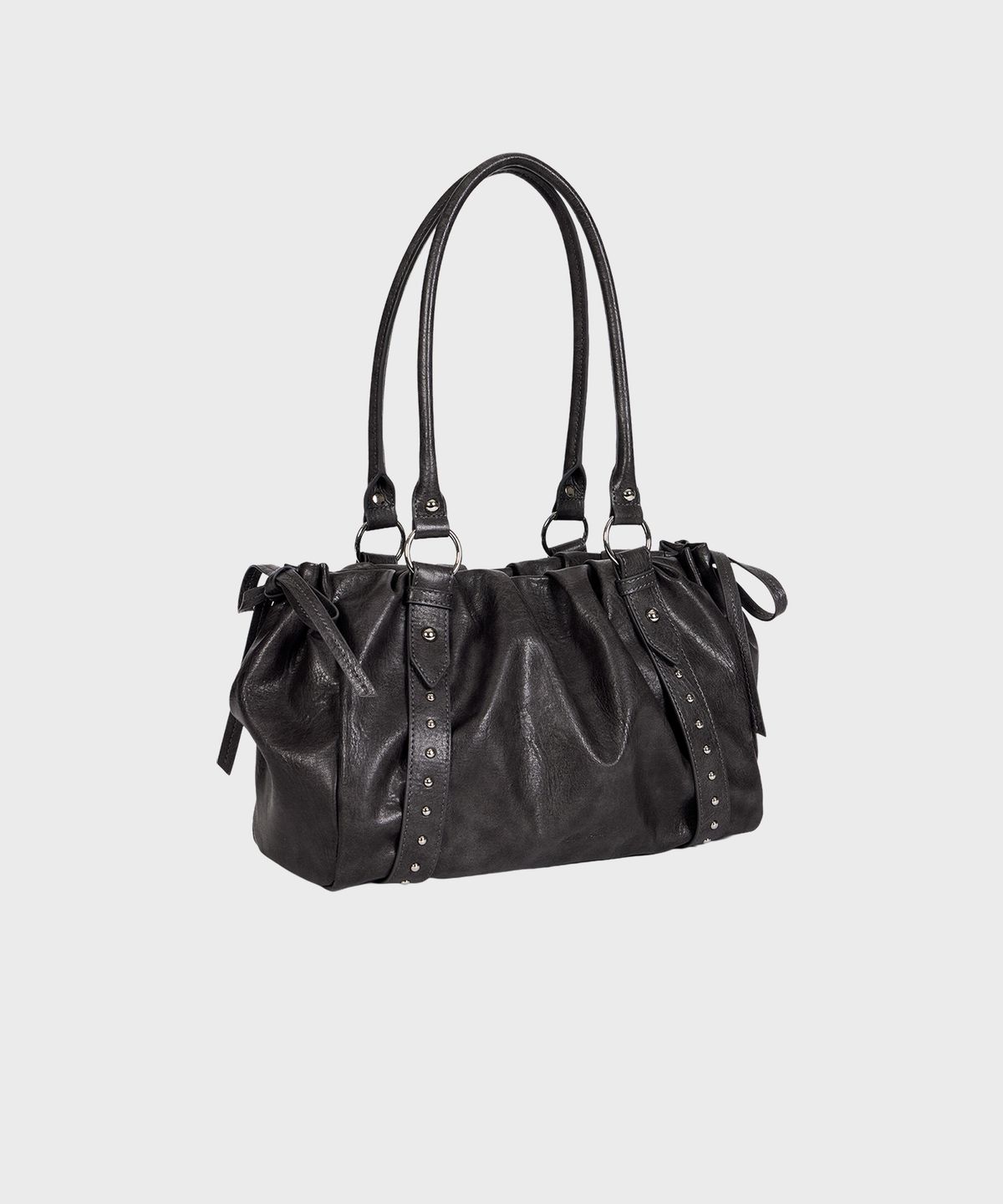 알키알카(ALKI ALKA) Studded Ruched Bag (Charcoal)_ALKAS01552