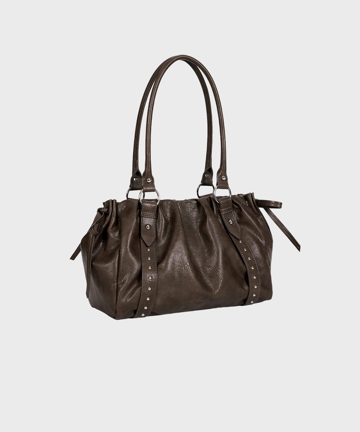 알키알카(ALKI ALKA) Studded Ruched Bag (Brown)_ALKAS01553