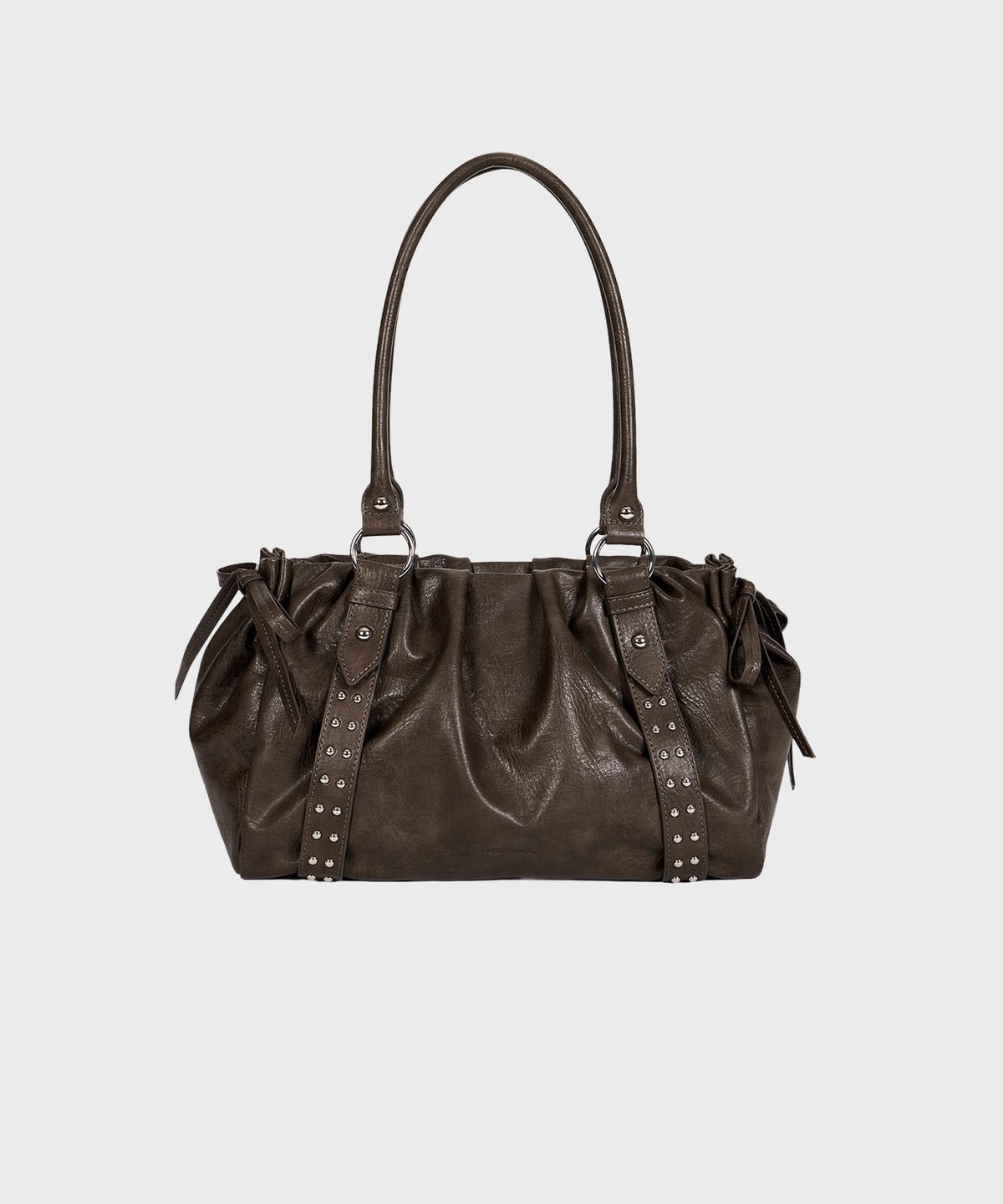 알키알카(ALKI ALKA) Studded Ruched Bag (Brown)_ALKAS01553