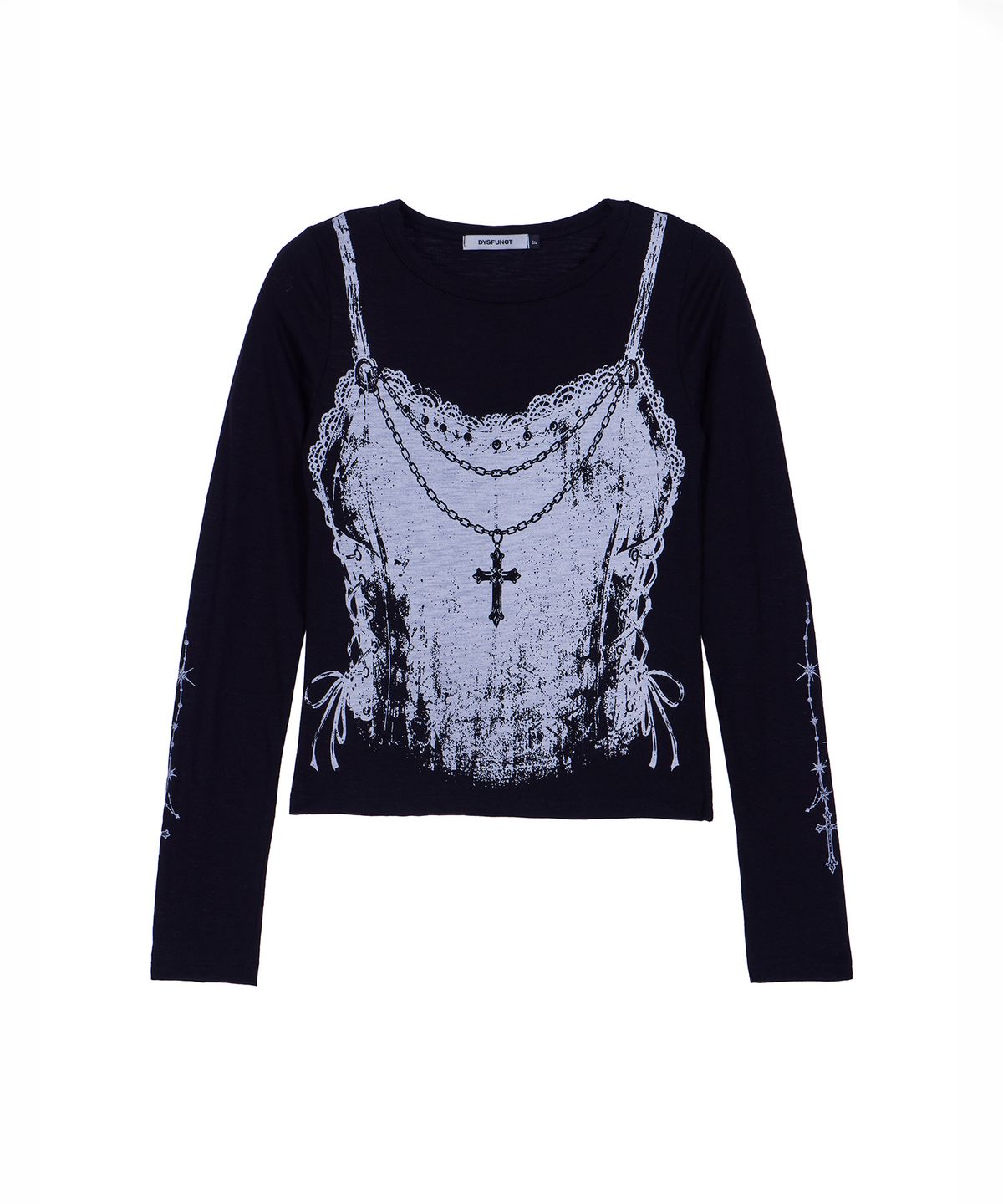 디스펑트(DYSFUNCT) LACE CORSET GRAPHIC LONG SLEEVE TEE(BLACK)