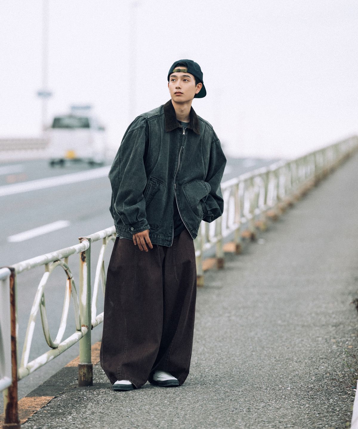 앵글런(ANGLAN) Denim Work Zip-Up Jacket - Washed Black