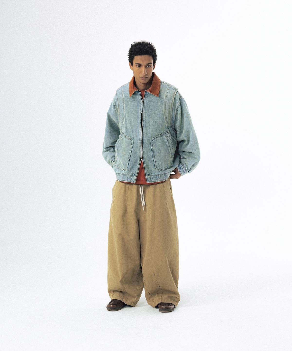 앵글런(ANGLAN) Denim Work Zip-Up Jacket - Washed Blue