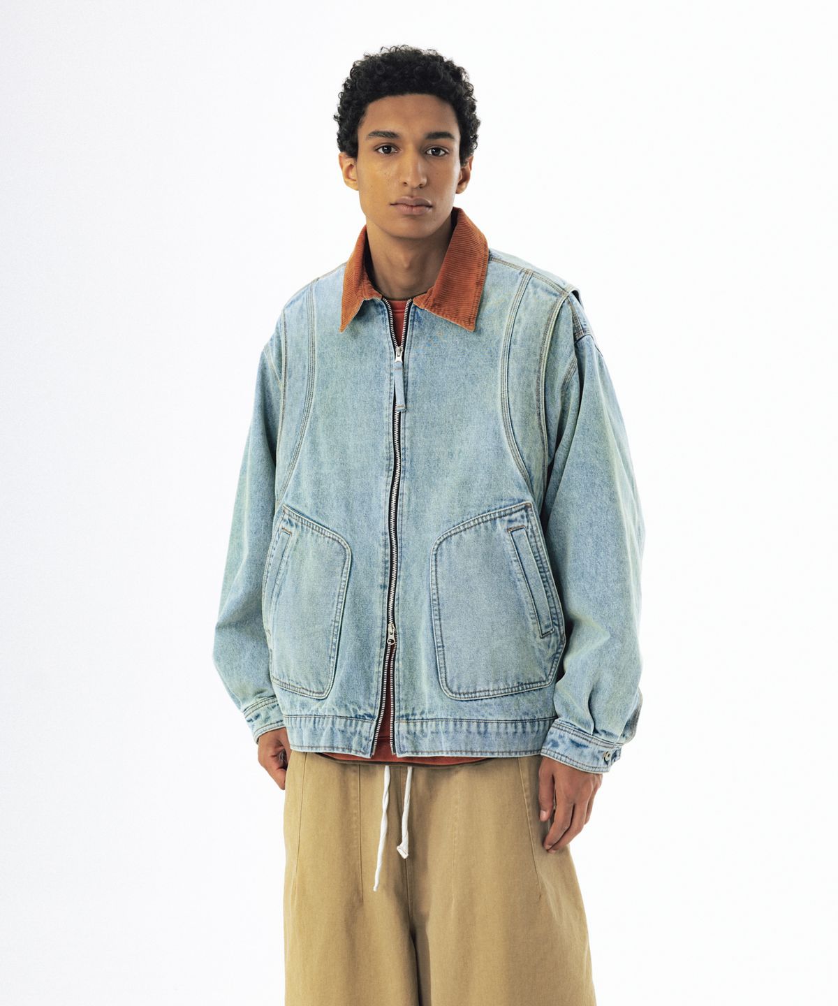 앵글런(ANGLAN) Denim Work Zip-Up Jacket - Washed Blue