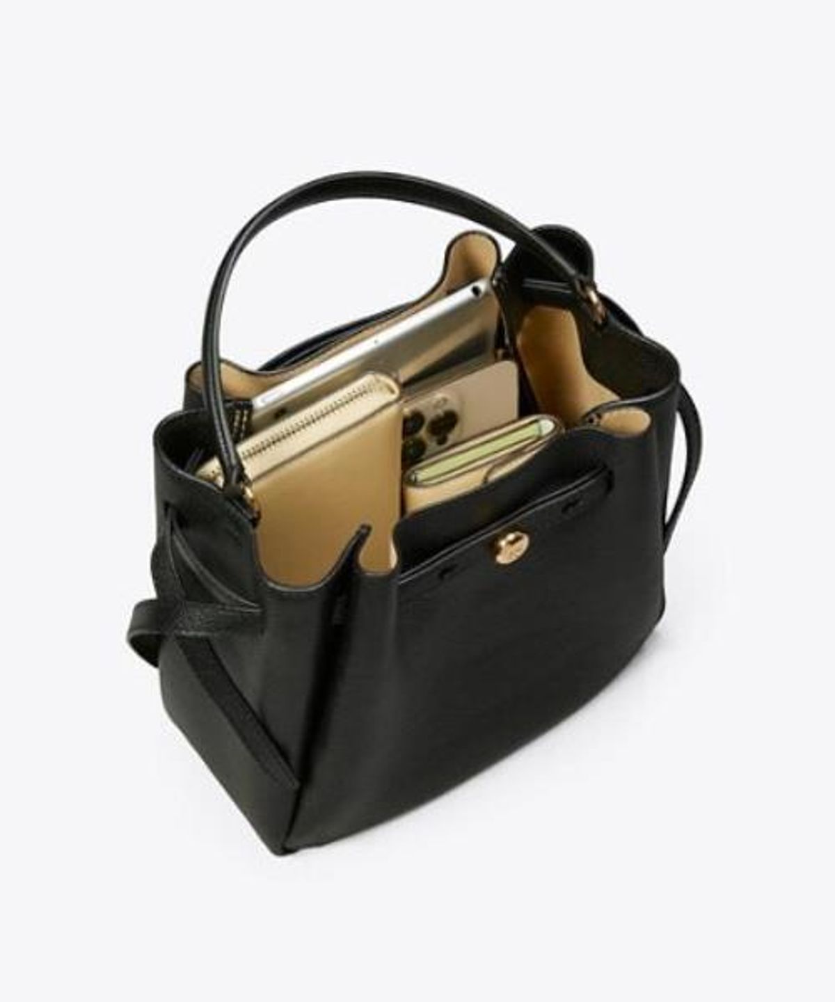 토리버치(TORYBURCH) 로미 스웨이드 버킷 백 - 다크 코코아