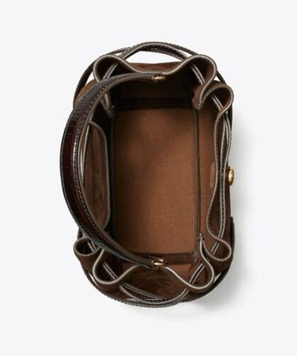 토리버치(TORYBURCH) 로미 스웨이드 버킷 백 - 다크 코코아