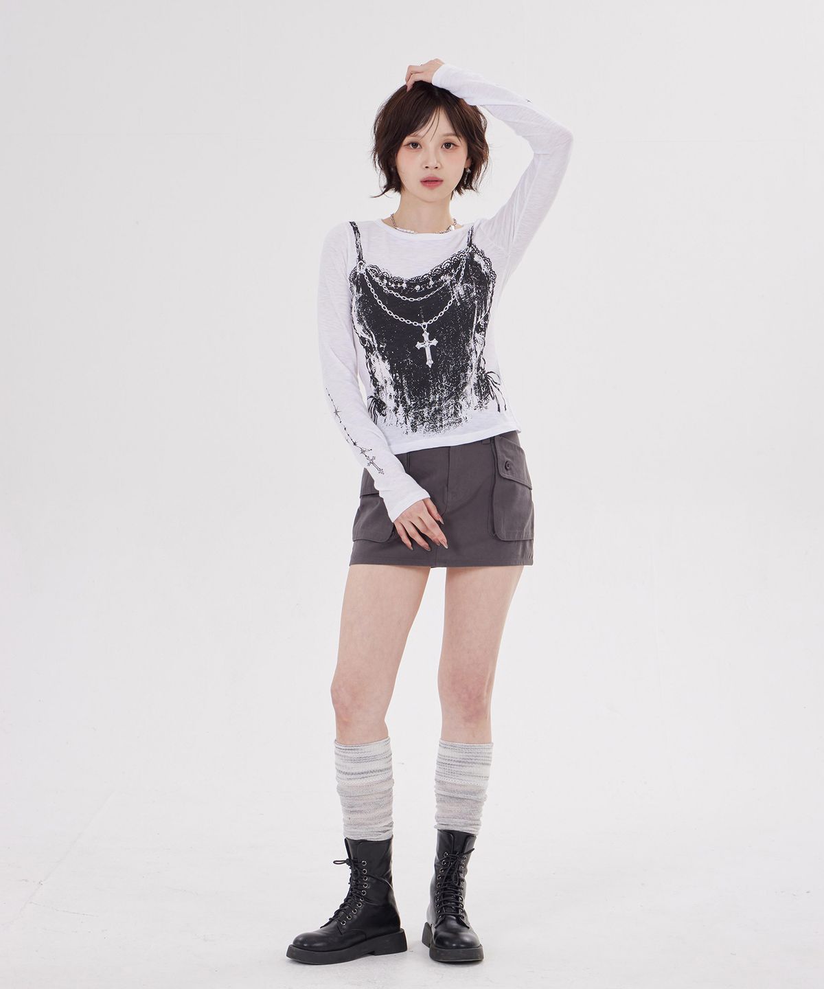 디스펑트(DYSFUNCT) LACE CORSET GRAPHIC LONG SLEEVE TEE(WHITE)