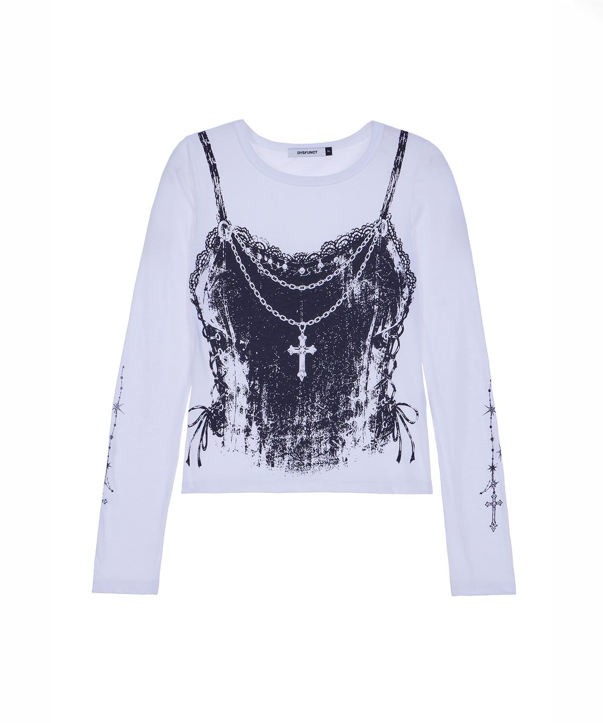 디스펑트(DYSFUNCT) LACE CORSET GRAPHIC LONG SLEEVE TEE(WHITE)
