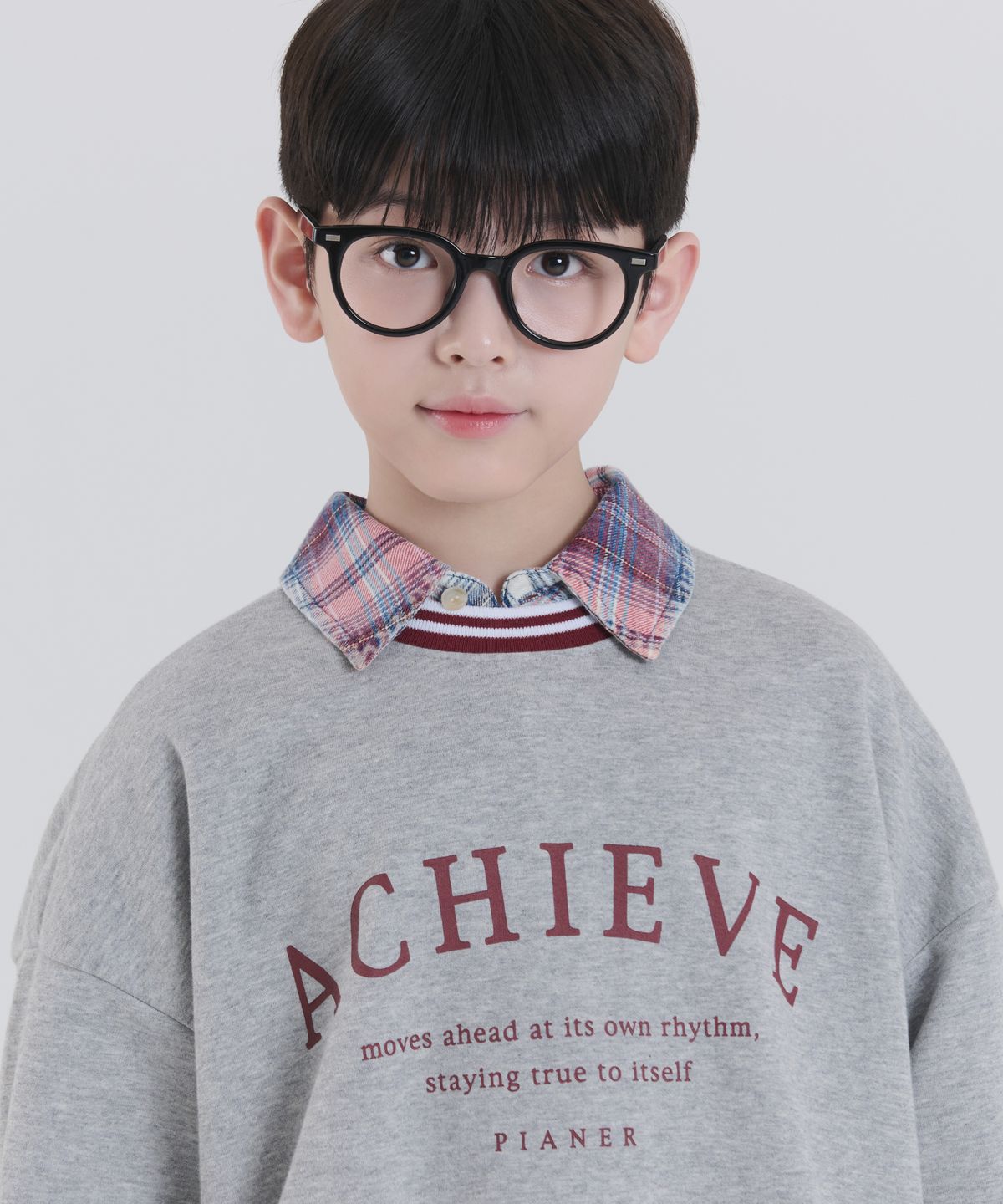 피아네르 키즈(PIANER KIDS) 어치브 배색 오버핏 맨투맨 (멜란지)