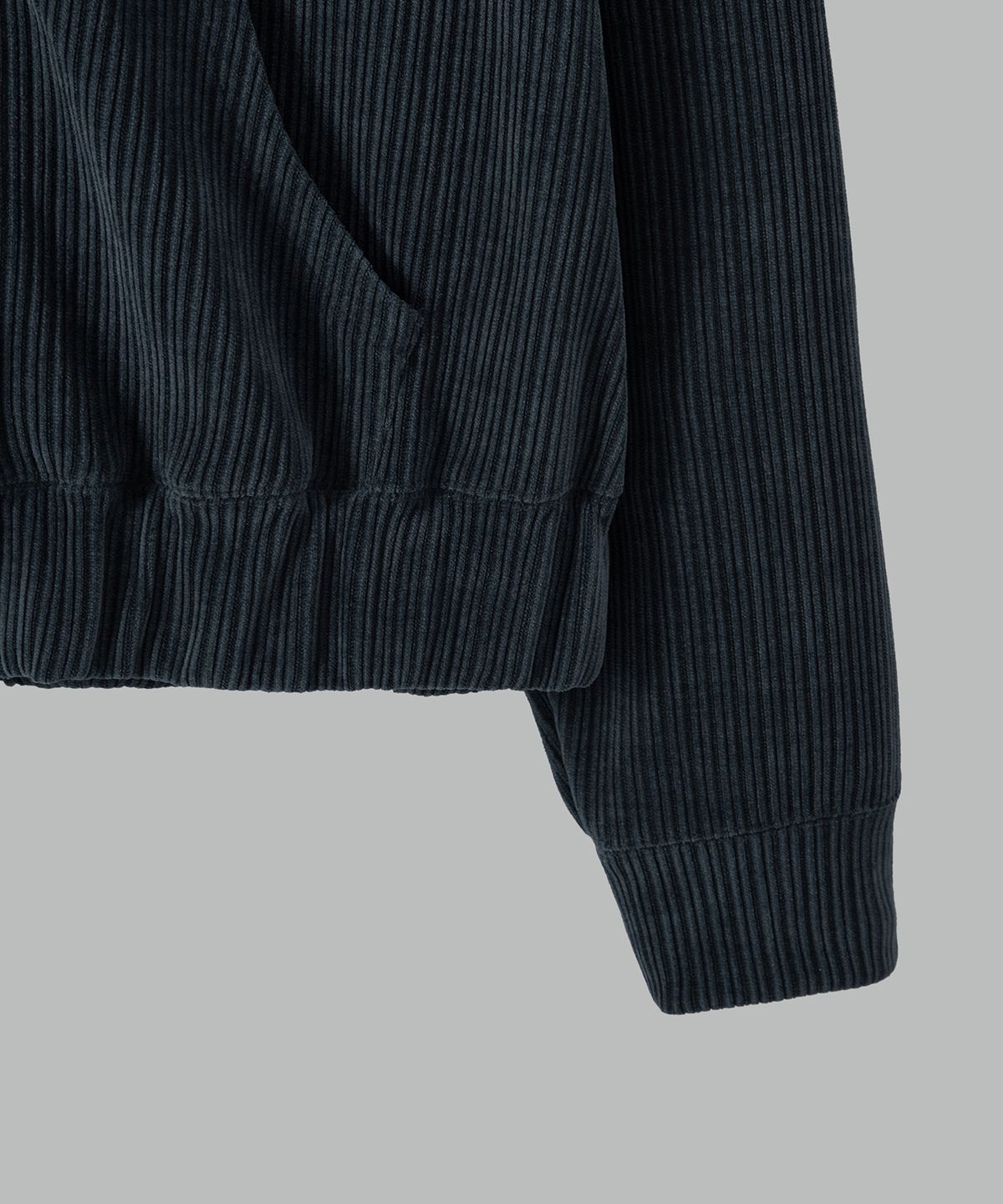 넌블랭크(NONBLANK) 벨로어 코듀로이 크롭 후드 집업_NAVY