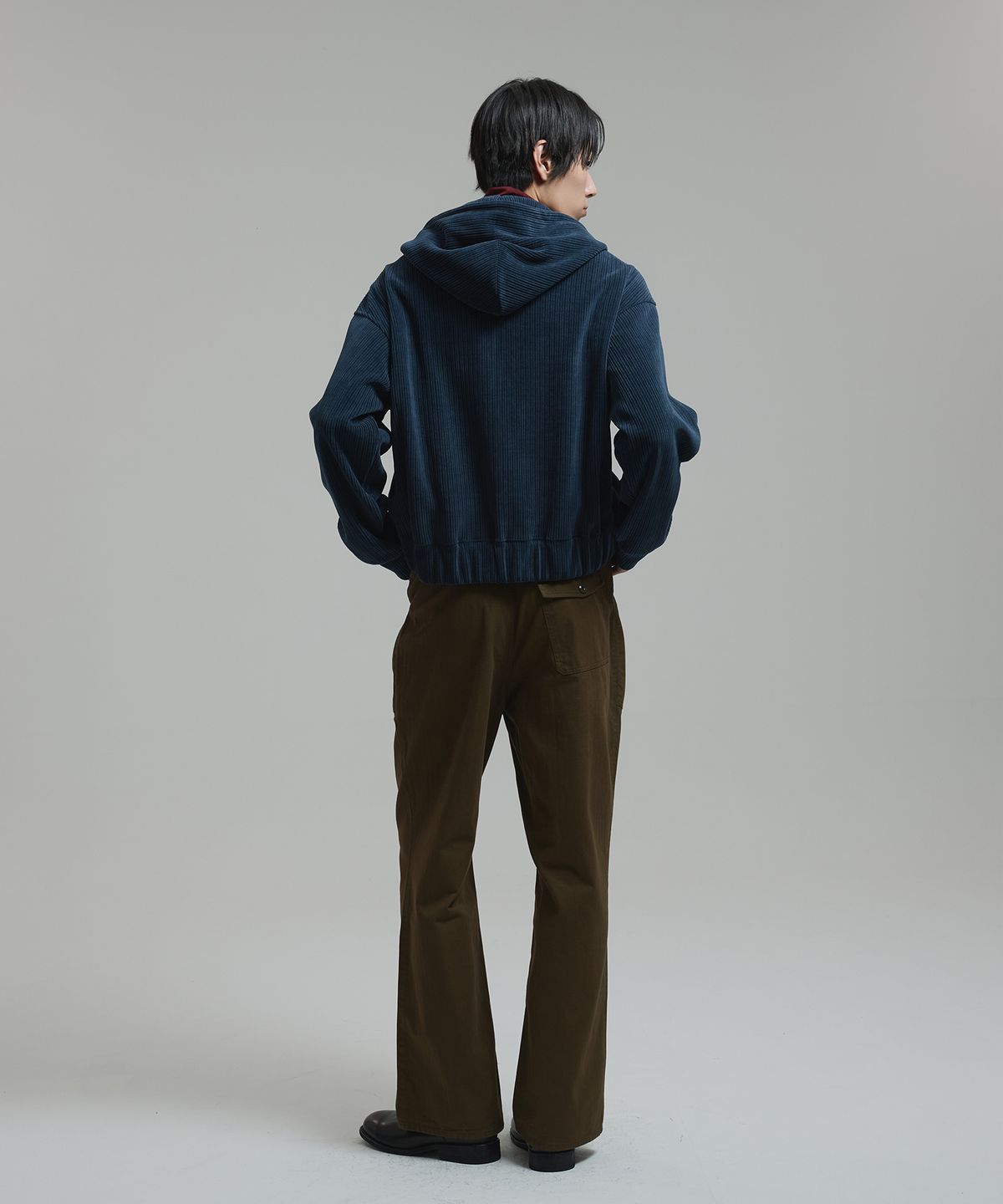 넌블랭크(NONBLANK) 벨로어 코듀로이 크롭 후드 집업_NAVY