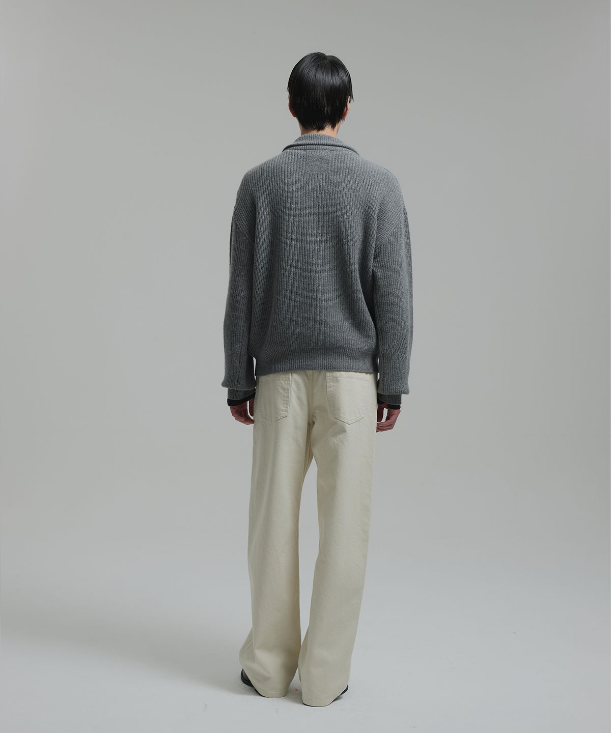 넌블랭크(NONBLANK) 캐시미어 블렌드 루즈 핏 하프 집업 칼라 니트_MELANGE GREY