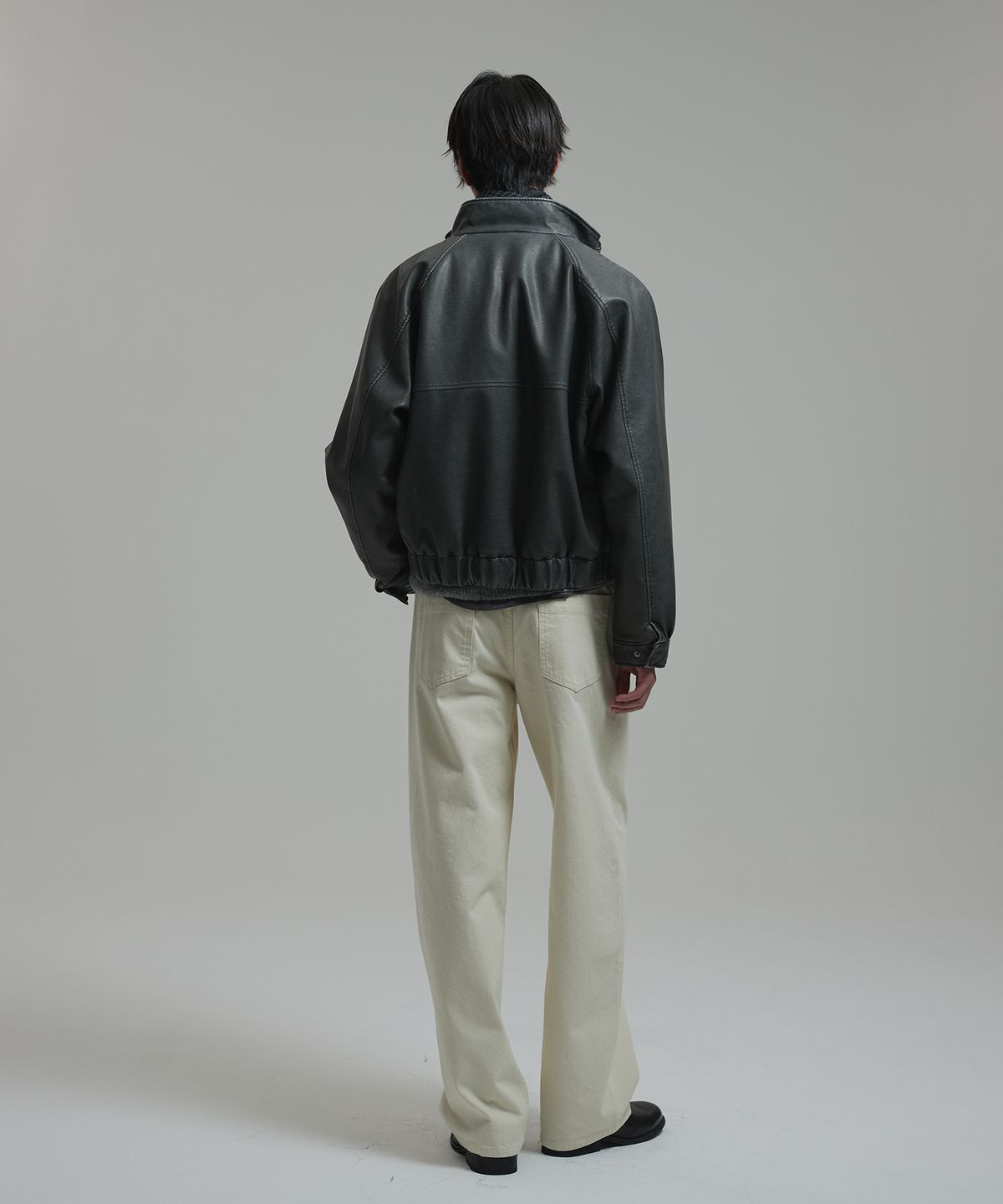 넌블랭크(NONBLANK) 신세틱 레더 워싱 봄버_GREY