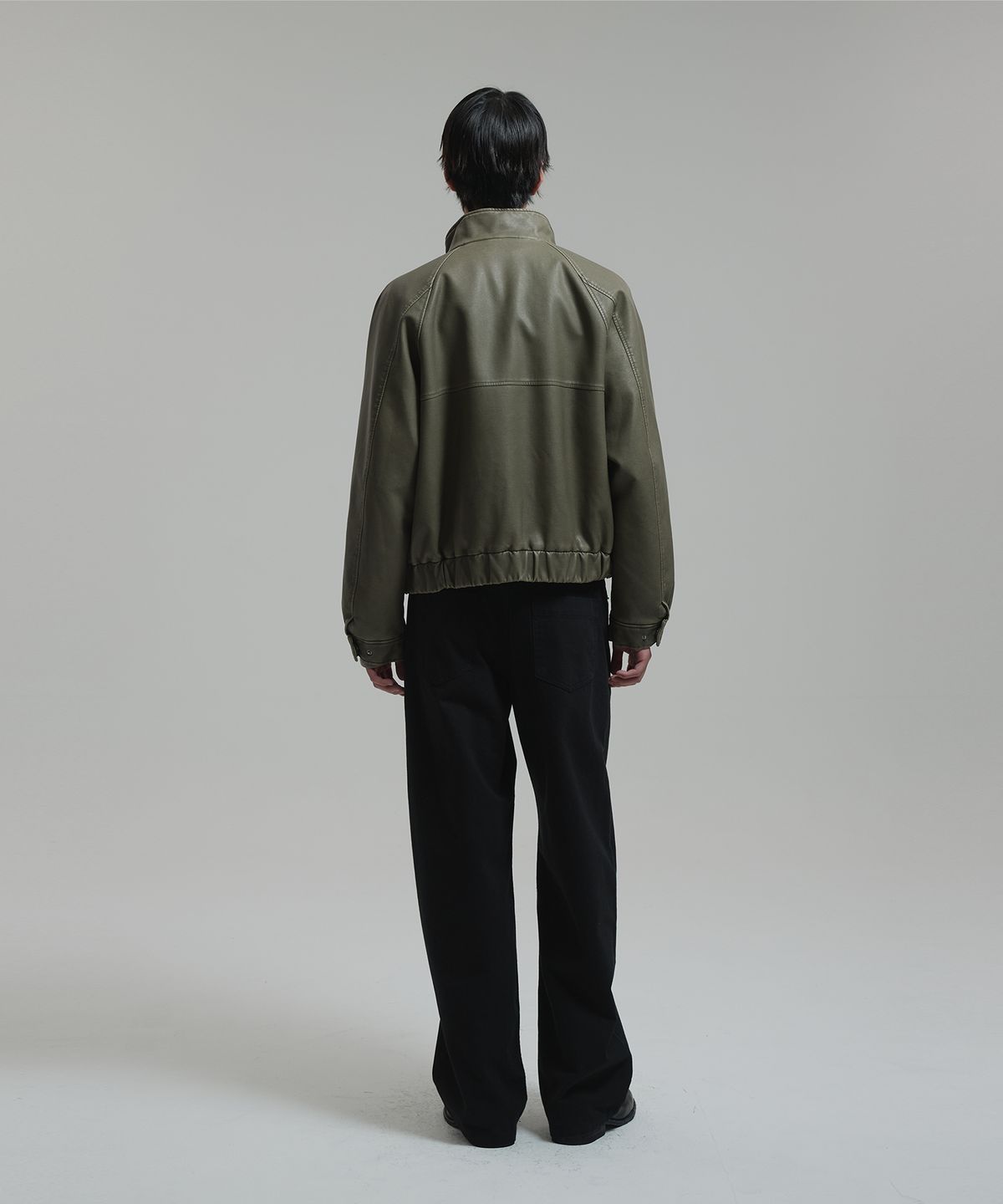 넌블랭크(NONBLANK) 신세틱 레더 워싱 봄버_KHAKI