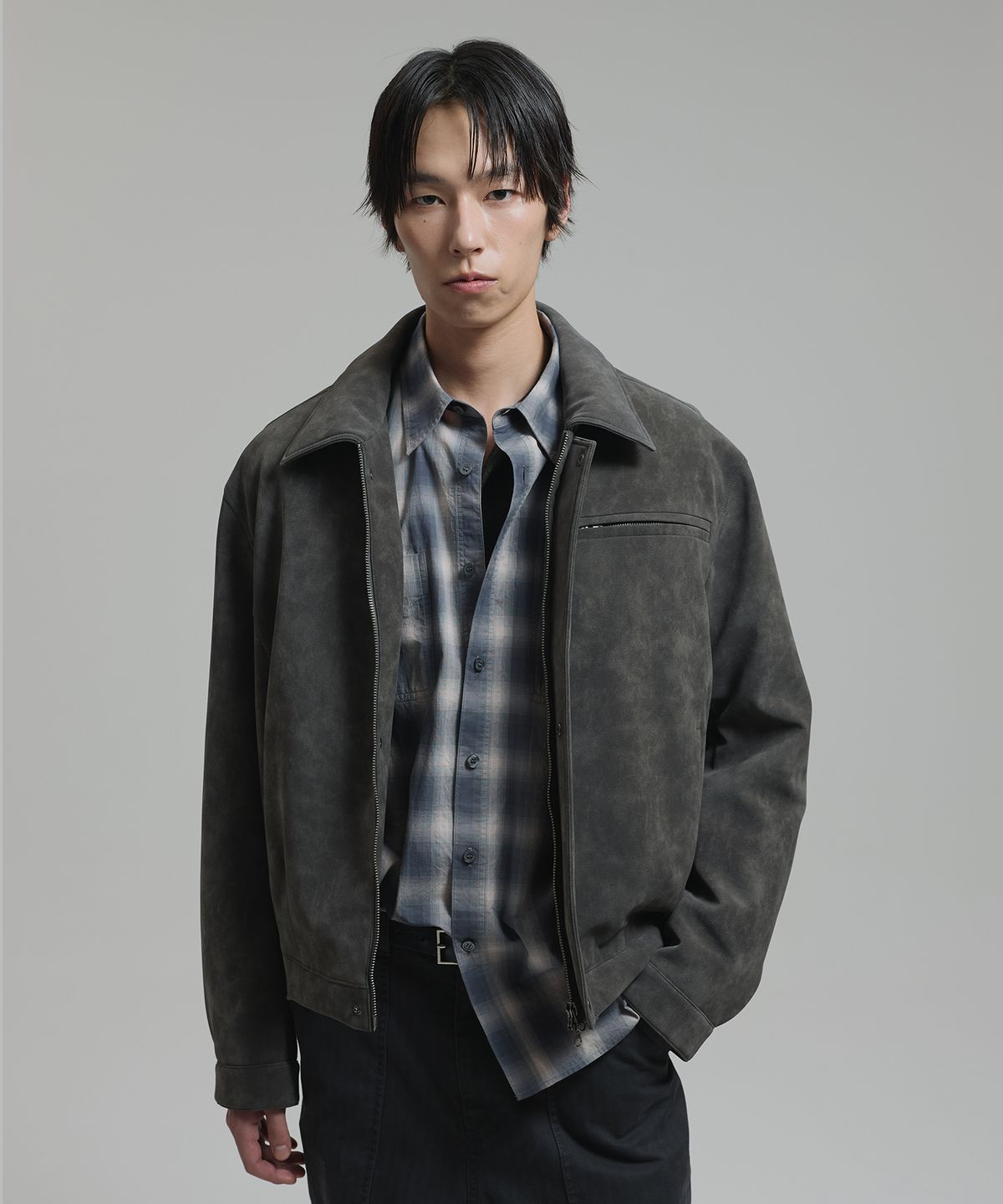 넌블랭크(NONBLANK) 신세틱 스웨이드 집업 자켓_ASH GREY