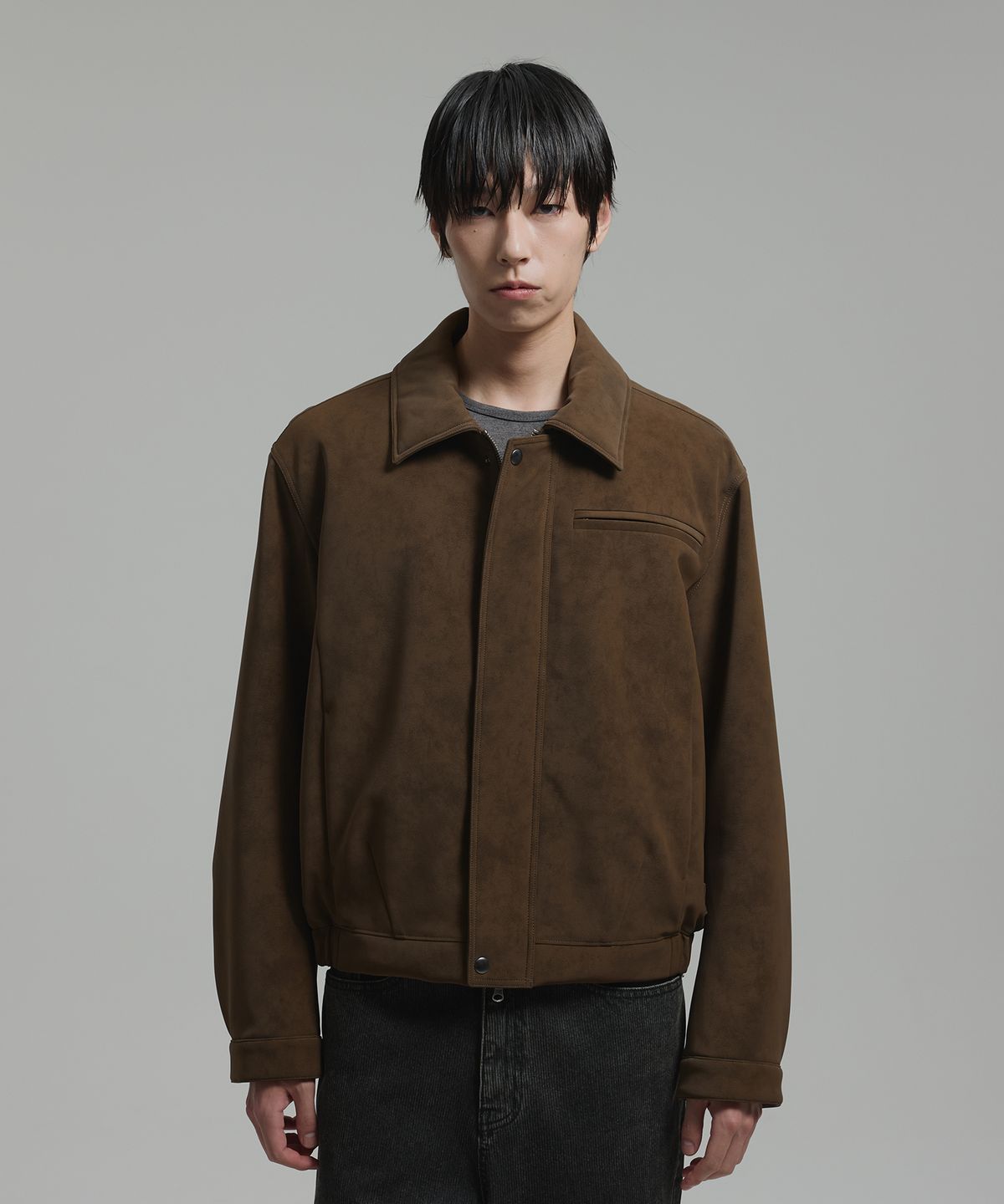 넌블랭크(NONBLANK) 신세틱 스웨이드 집업 자켓_BROWN