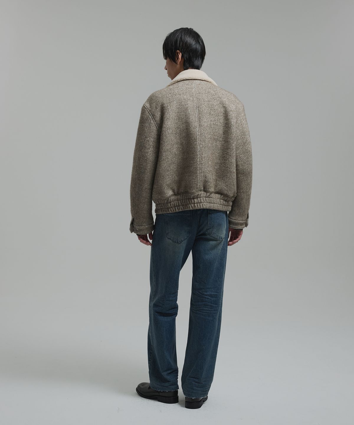 넌블랭크(NONBLANK) 울 하이 넥 블루종_MELANGE BEIGE