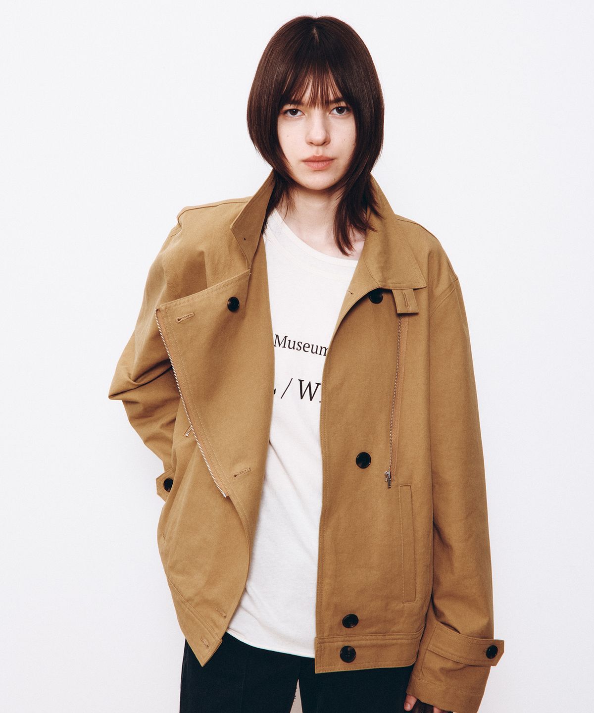 더뮤지엄비지터(THEMUSEUMVISITOR) MULTI - ZIP COTTON JACKET (BEIGE)