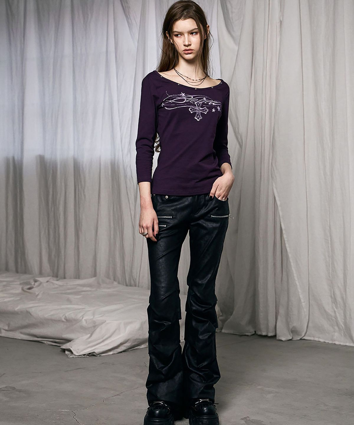낫노잉(NOTKNOWING) Stud Capri Top (PURPLE)