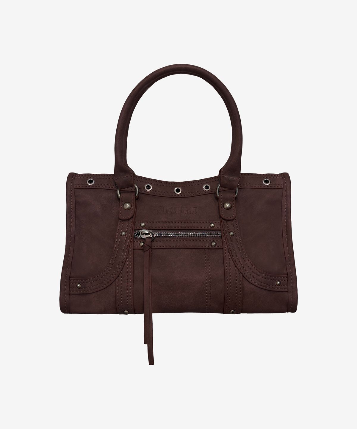 블랙 퍼플(BLACK PURPLE) 벨튼 로고 미니 토트백_레드 브라운 Velton Logo Mini Tote Bag_Red Brown