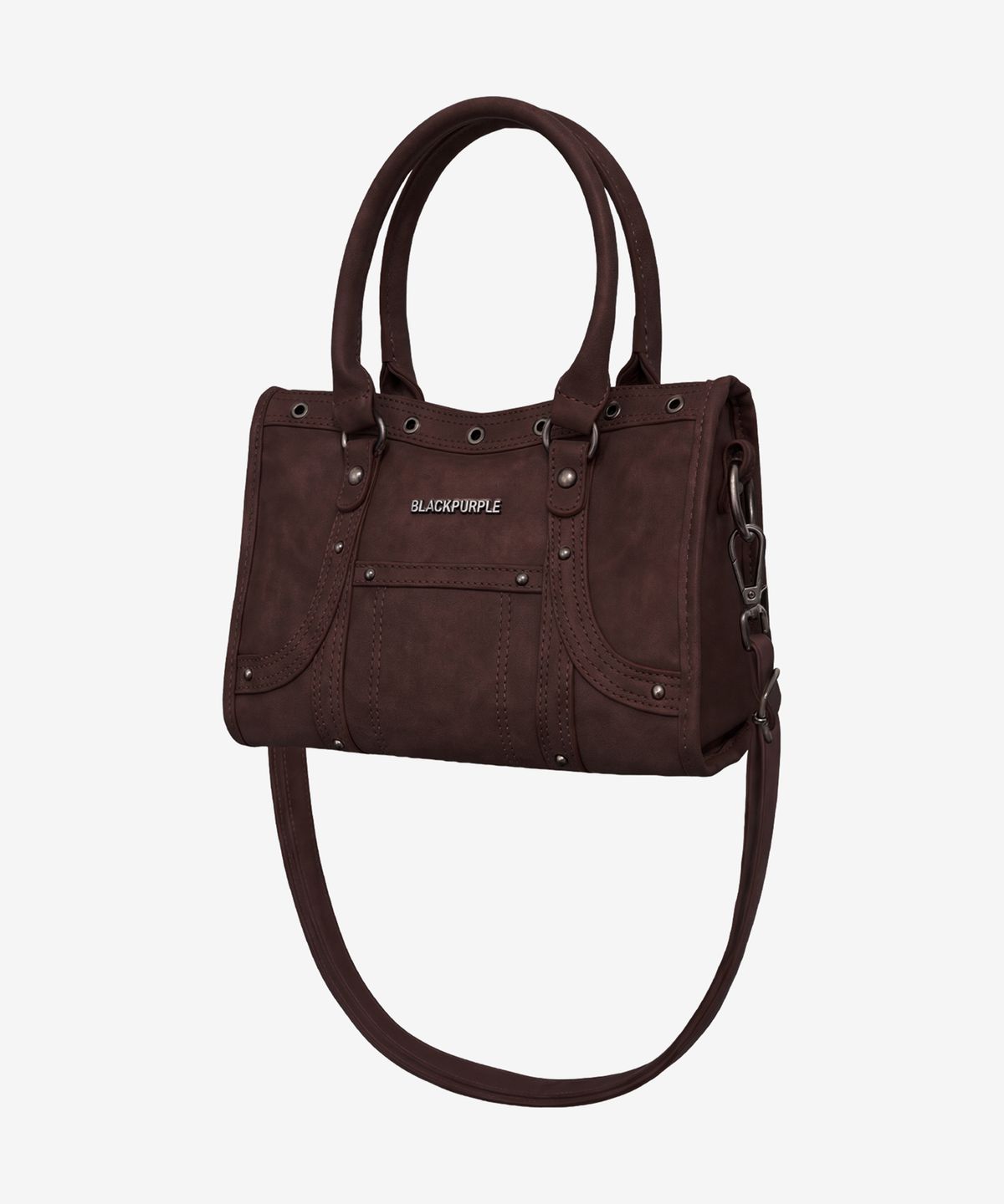 블랙 퍼플(BLACK PURPLE) 벨튼 로고 미니 토트백_레드 브라운 Velton Logo Mini Tote Bag_Red Brown